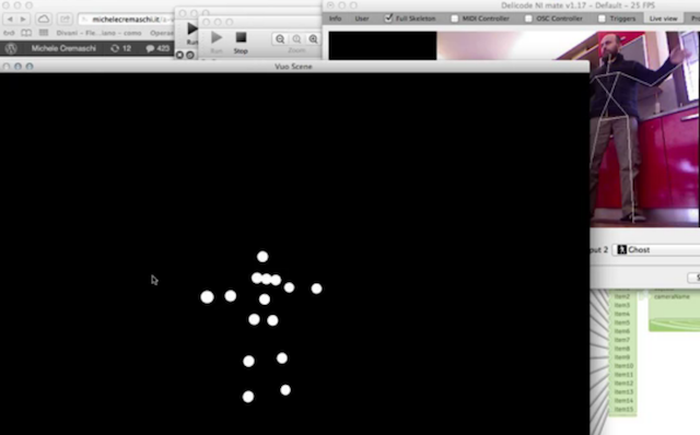 A screenshot of dots representing the detected positions of a person's limbs