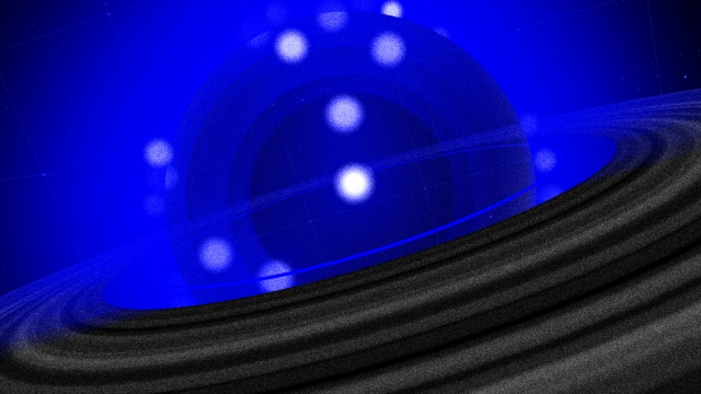 A computer-generated image of a sphere with rings around it, resembling the planet Saturn