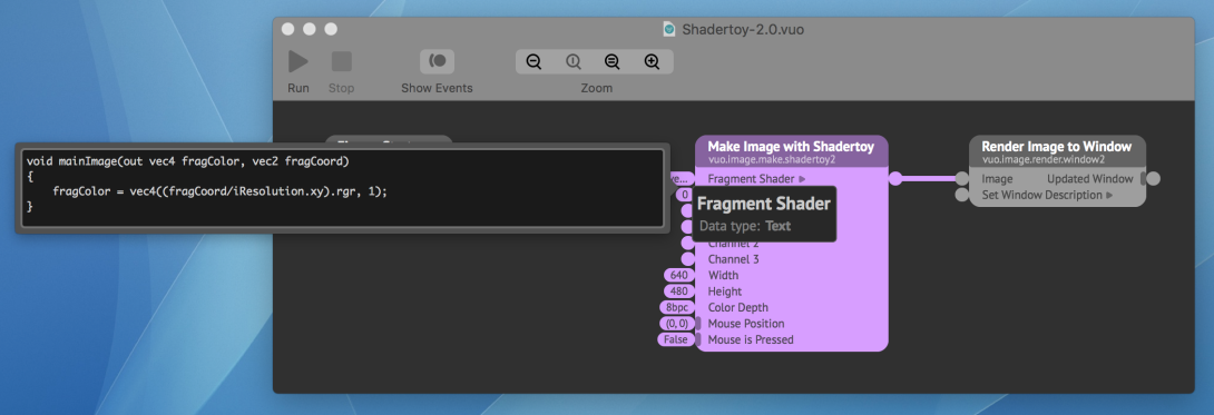 Make Image with Shadertoy node with new syntax in input editor