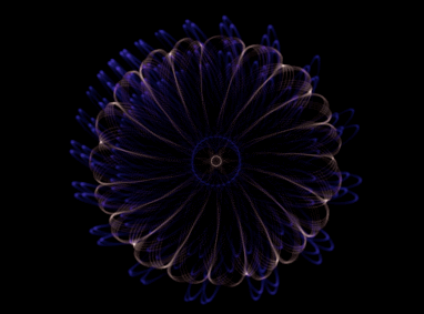 An animation of kalidoscopic lines in amber and blue