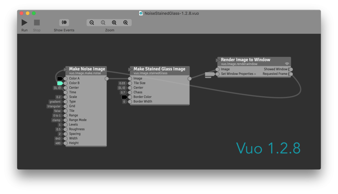 Composition in Vuo 1.2.8 with right-to-left cable