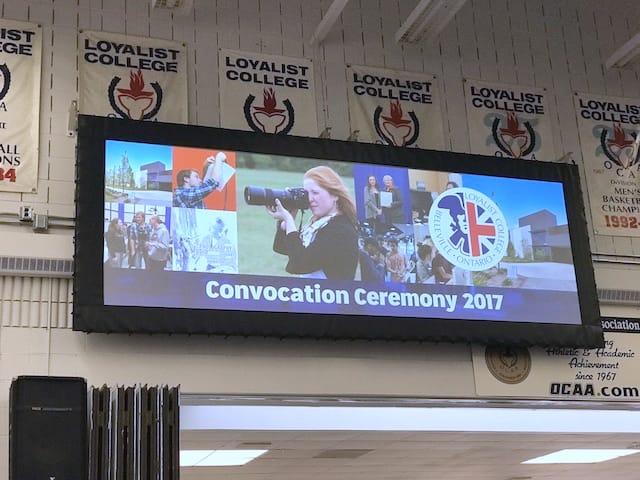 A close-up of the convocation video projection screen