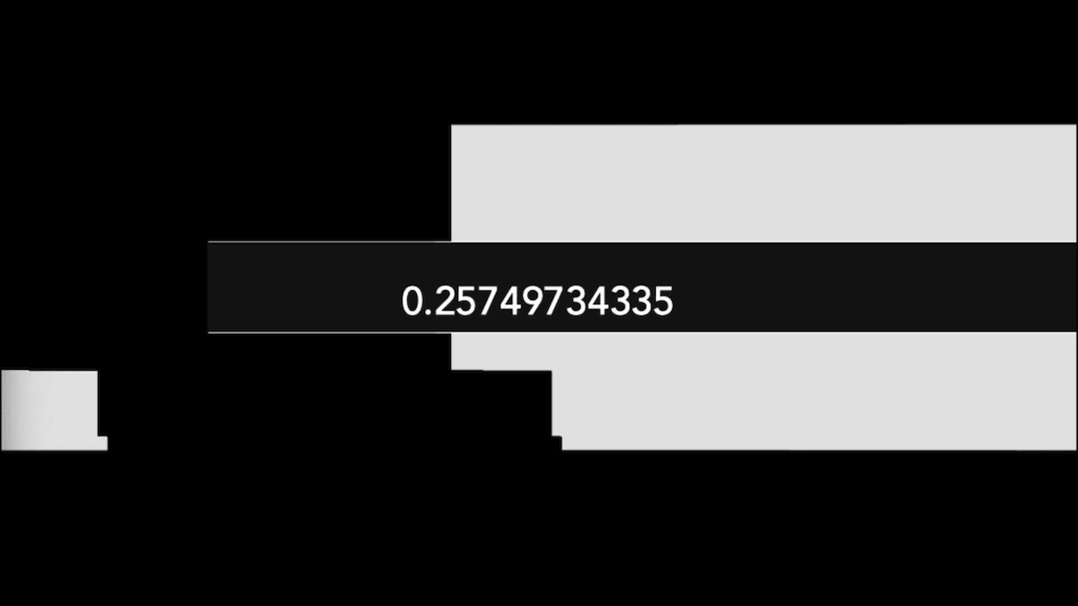 Graphics of a long decimal number and layered black and white rectangles